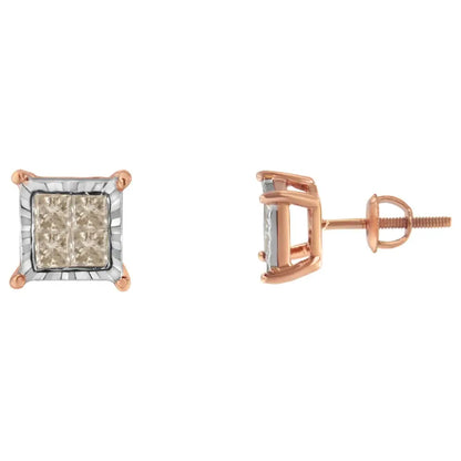 10k Two-toned Princess-cut Composite Diamond Stud Earrings (1/2 Cttw J-k Color I1-i2 Clarity) - Fine Jewelry us Direct