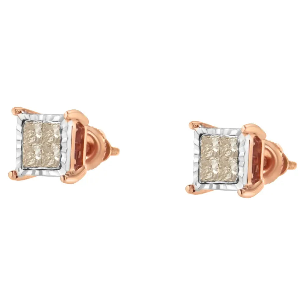 10k Two-toned Princess-cut Composite Diamond Stud Earrings (1/2 Cttw J-k Color I1-i2 Clarity) - Fine Jewelry us Direct