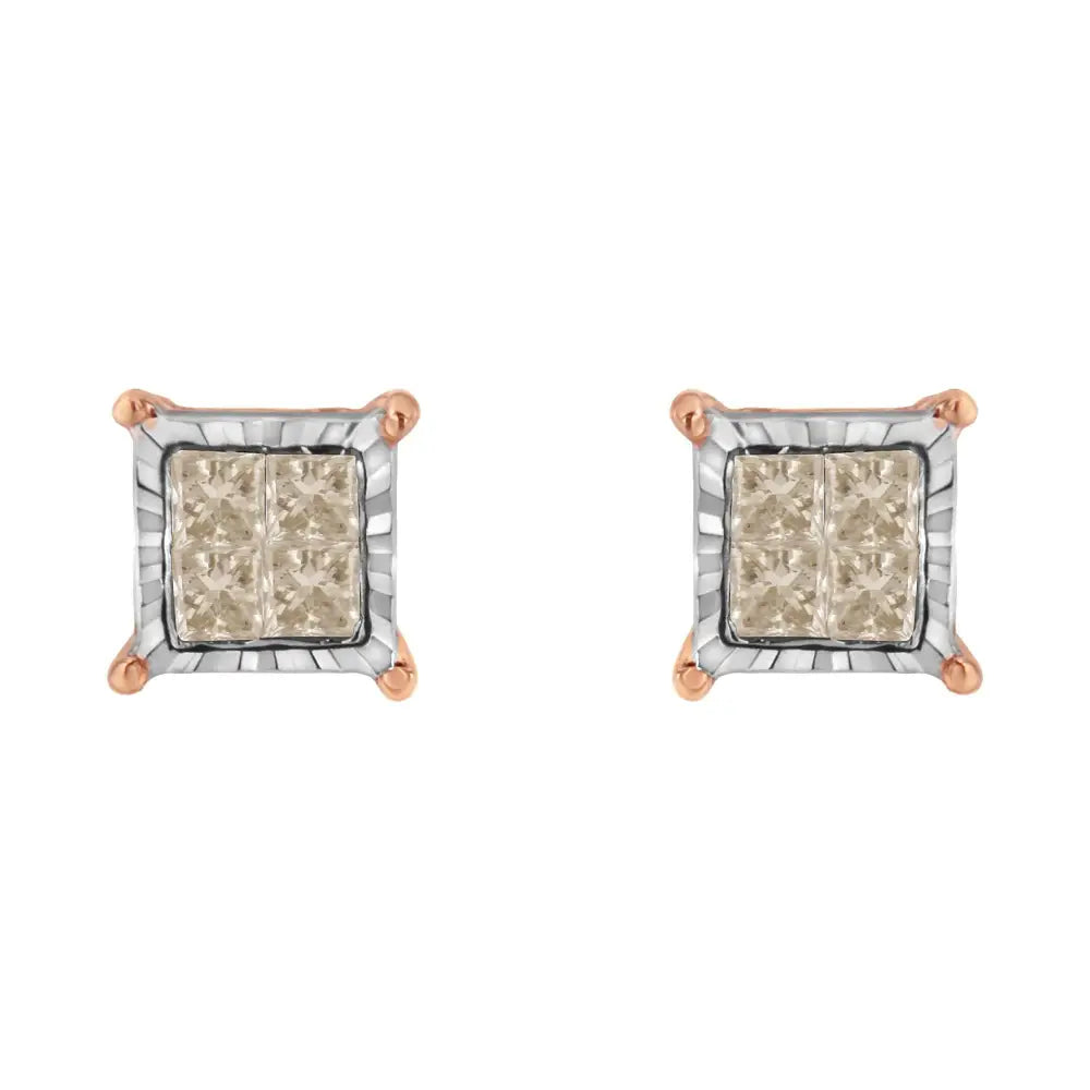 10k Two-toned Princess-cut Composite Diamond Stud Earrings (1/2 Cttw J-k Color I1-i2 Clarity) - Fine Jewelry us Direct