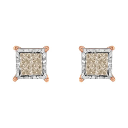 10k Two-toned Princess-cut Composite Diamond Stud Earrings (1/2 Cttw J-k Color I1-i2 Clarity) - Fine Jewelry us Direct