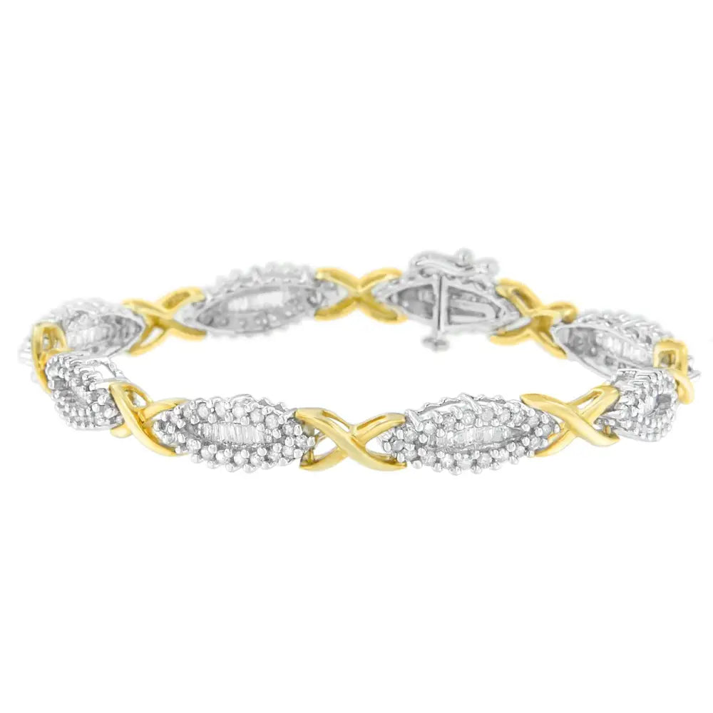 10k Two-toned Round and Baguette-cut Diamond Bracelet (3 Cttw H-i Color I2-i3 Clarity) - Fine Jewelry us Direct