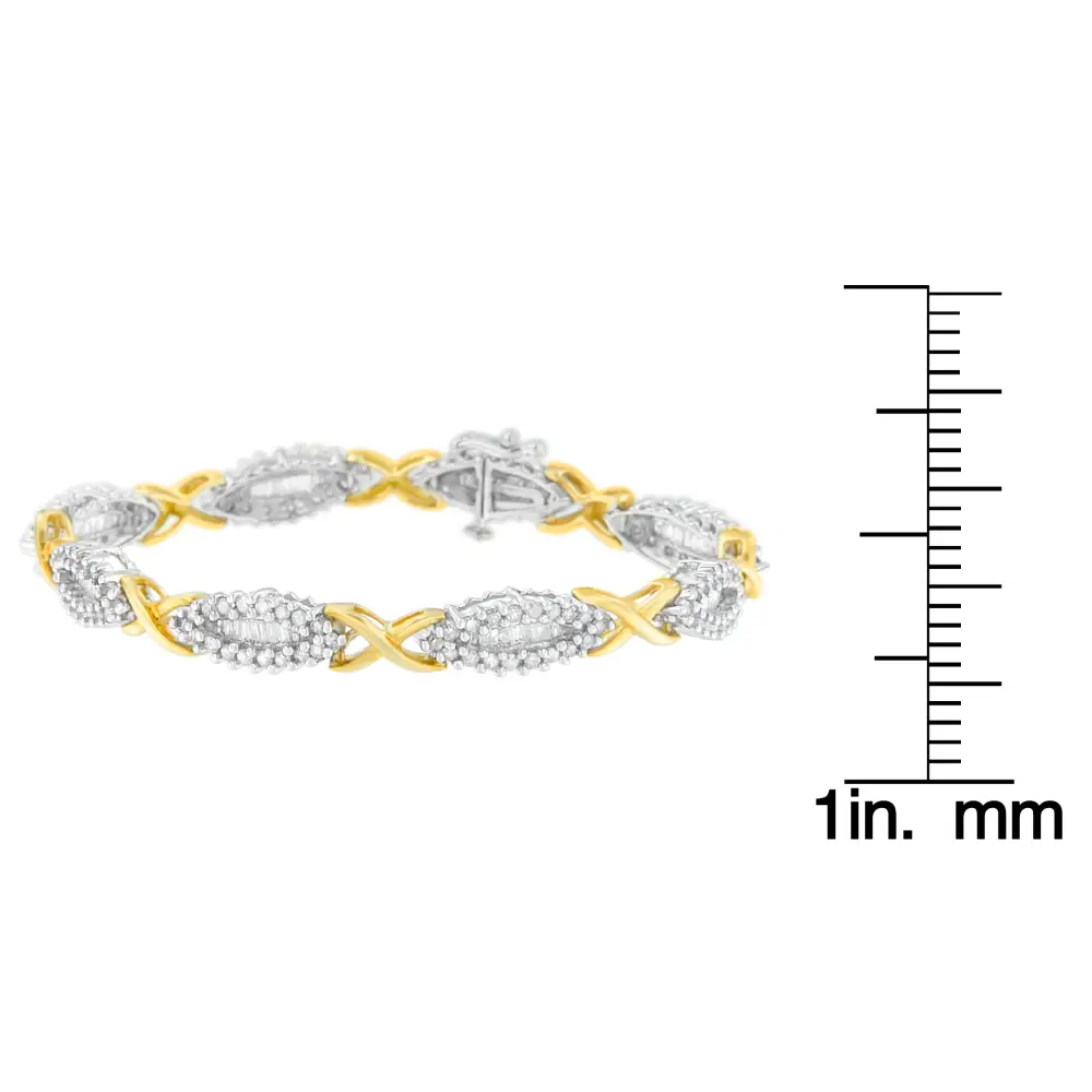 10k Two-toned Round and Baguette-cut Diamond Bracelet (3 Cttw H-i Color I2-i3 Clarity) - Fine Jewelry us Direct