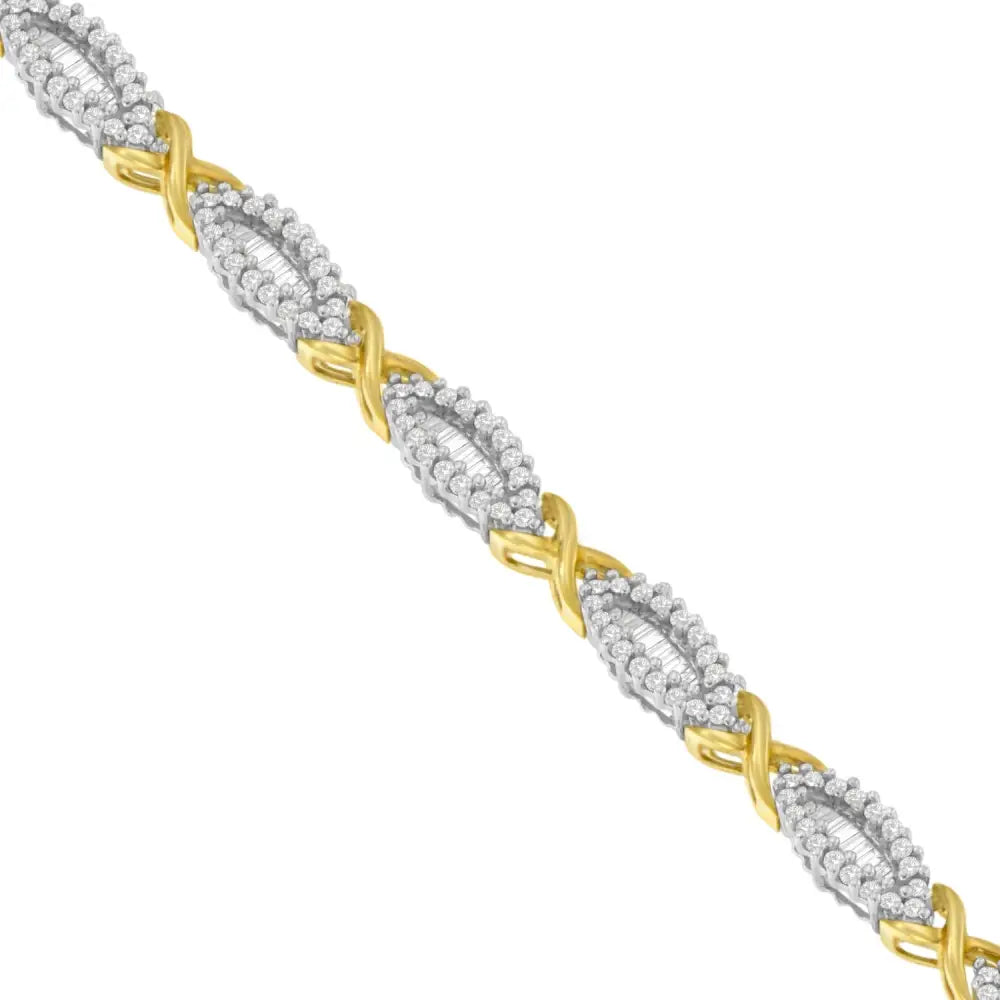 10k Two-toned Round and Baguette-cut Diamond Bracelet (3 Cttw H-i Color I2-i3 Clarity) - Fine Jewelry us Direct