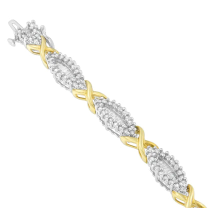 10k Two-toned Round and Baguette-cut Diamond Bracelet (3 Cttw H-i Color I2-i3 Clarity) - Fine Jewelry us Direct