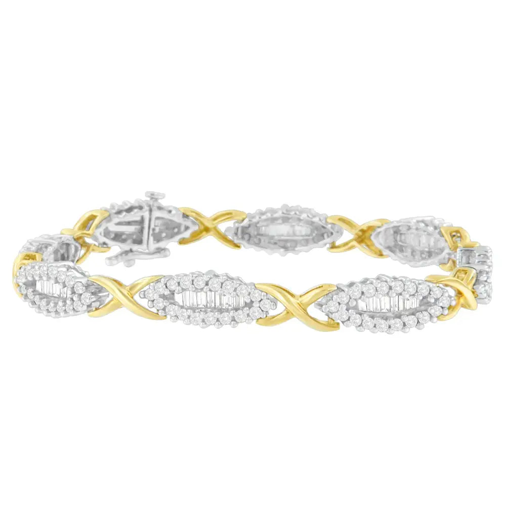 10k Two-toned Round and Baguette-cut Diamond Bracelet (3 Cttw H-i Color I2-i3 Clarity) - Fine Jewelry us Direct