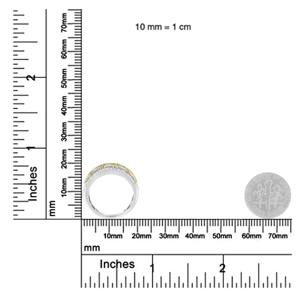 10k White and Yellow Gold 1.00 Cttw Baguette Round Cut Diamond Art Deco Multi-row Ring Band (i-j Color I1-i2 Clarity)