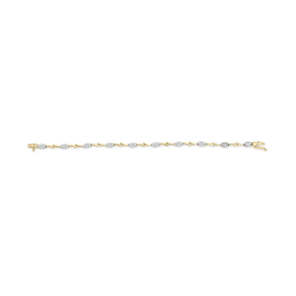 10k White and Yellow Gold 1.00 Cttw Diamond Oval Shaped Cluster Link Bracelet (i-j Color Si2-i1 Clarity) - 7’’