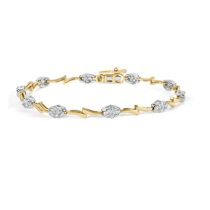 10k White and Yellow Gold 1.00 Cttw Diamond Oval Shaped Cluster Link Bracelet (i-j Color Si2-i1 Clarity) - 7’’