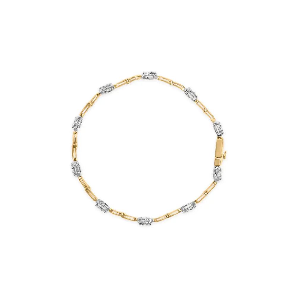 10k White and Yellow Gold 1.00 Cttw Diamond Oval Shaped Cluster Link Bracelet (i-j Color Si2-i1 Clarity) - 7’’