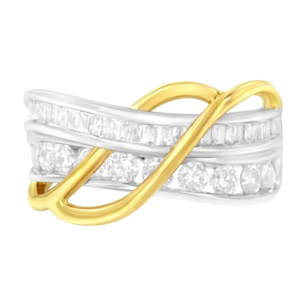 10k White and Yellow Gold 1 1/10 Cttw Channel-set Diamond Bypass Band Ring (j Color I3 Clarity) - Fine Jewelry us Direct