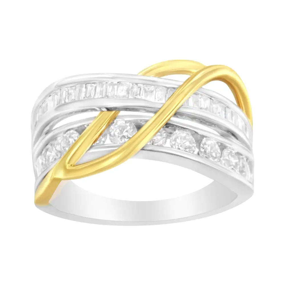 10k White and Yellow Gold 1 1/10 Cttw Channel-set Diamond Bypass Band Ring (j Color I3 Clarity) - Fine Jewelry us Direct