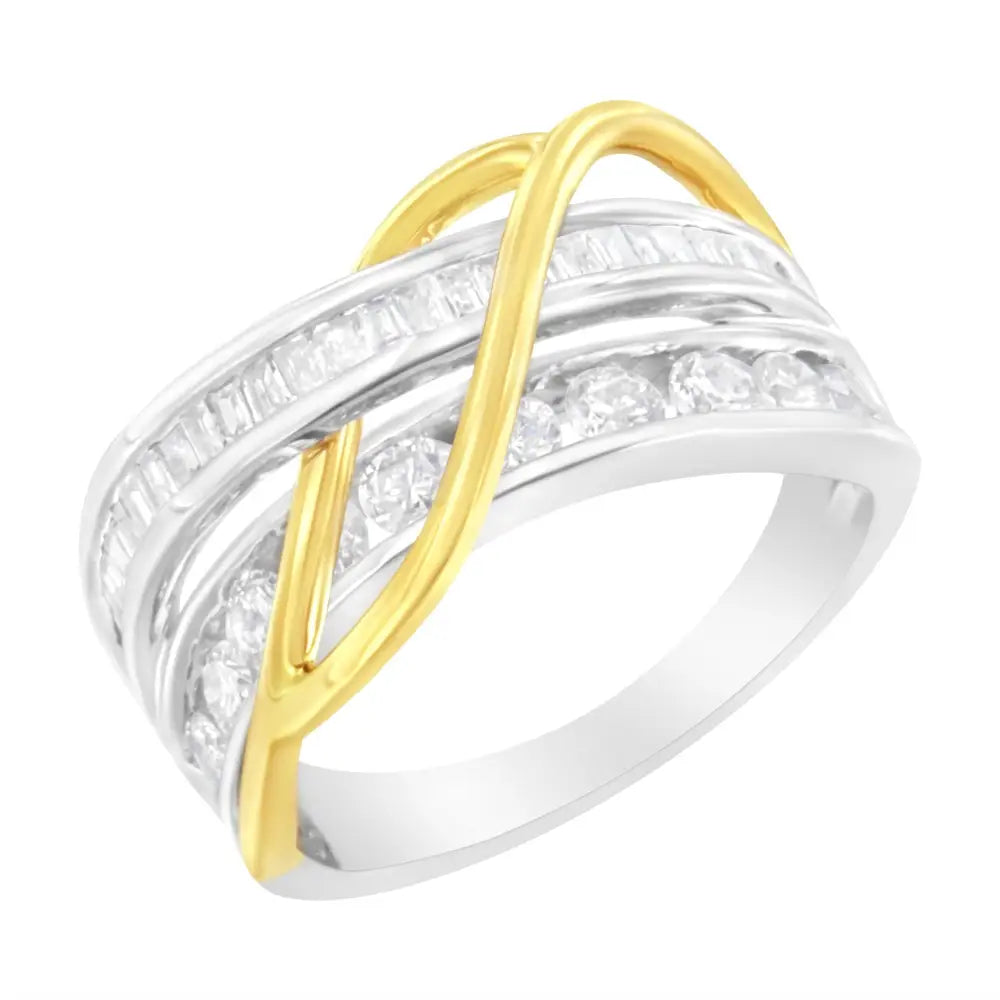 10k White and Yellow Gold 1 1/10 Cttw Channel-set Diamond Bypass Band Ring (j Color I3 Clarity) - Fine Jewelry us Direct