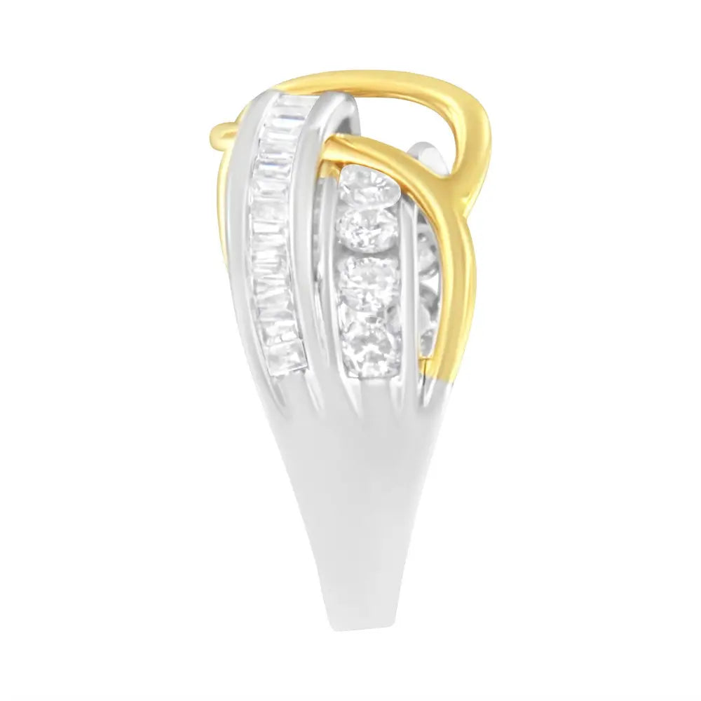 10k White and Yellow Gold 1 1/10 Cttw Channel-set Diamond Bypass Band Ring (j Color I3 Clarity) - Fine Jewelry us Direct