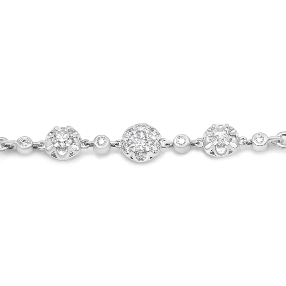 10k White Gold 0.41 Cttw Round Prong and Bezel Set Cluster Diamond Alternate Pattern Bolo Bracelet (i-j Color I1-i2