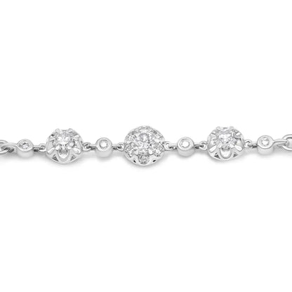 10k White Gold 0.41 Cttw Round Prong and Bezel Set Cluster Diamond Alternate Pattern Bolo Bracelet (i-j Color I1-i2