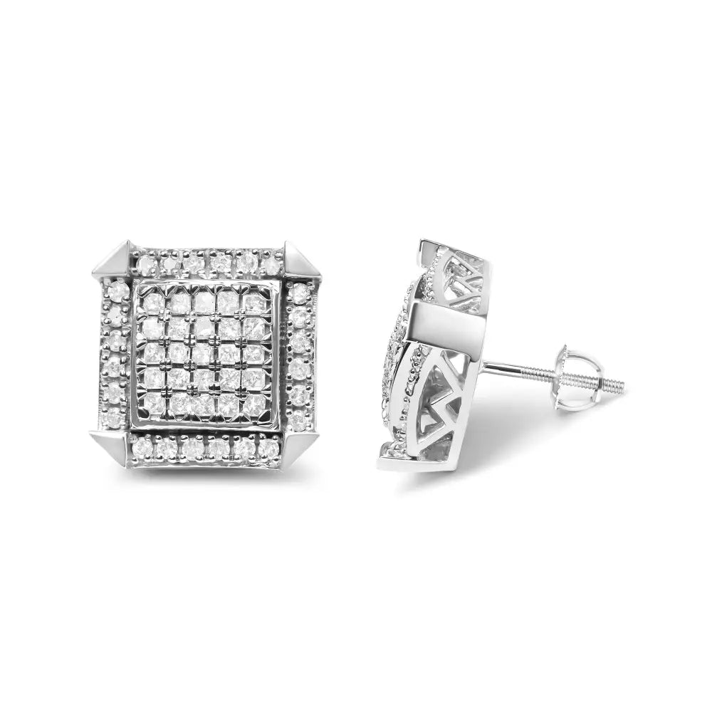 10k White Gold 1.0 Cttw Diamond Composite with Halo Stud Earrings (h-i Color I1-i2 Clarity) - Fine Jewelry us Direct