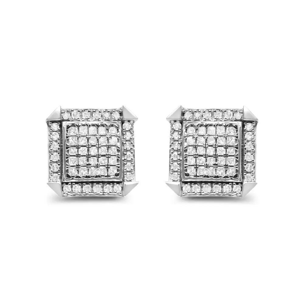 10k White Gold 1.0 Cttw Diamond Composite with Halo Stud Earrings (h-i Color I1-i2 Clarity) - Fine Jewelry us Direct