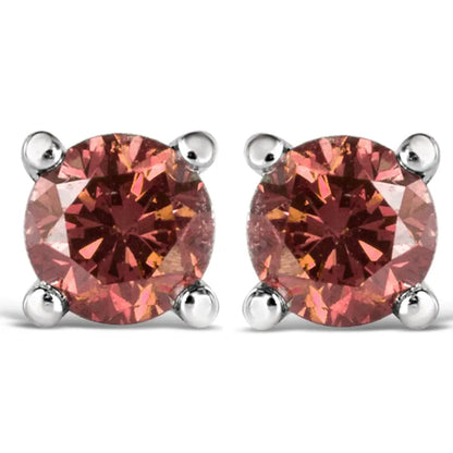 10k White Gold 1.0 Cttw Lab Created Round Brilliant Cut Pink Diamond Classic 4-prong Solitaire Stud Earrings (fancy