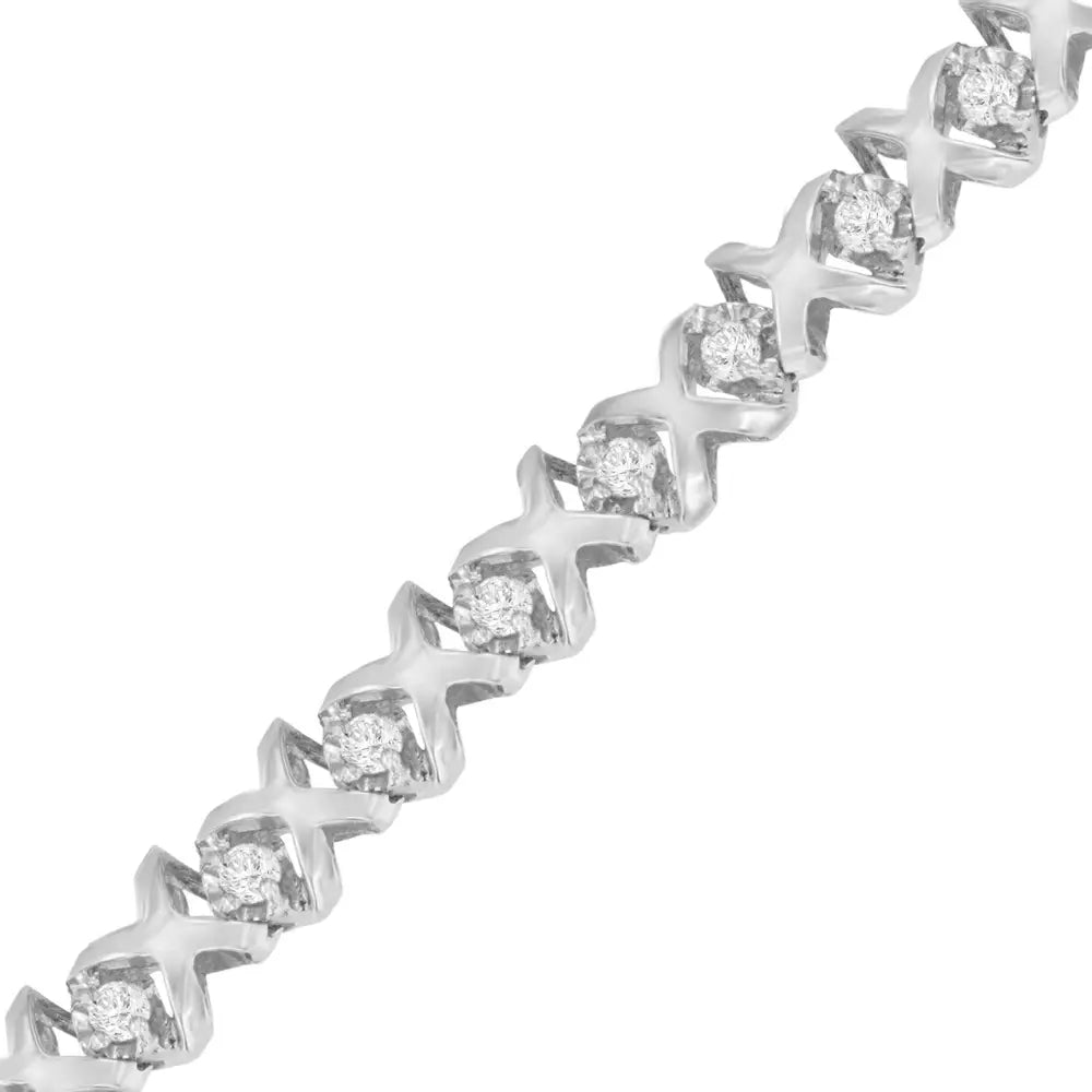 10k White Gold 1.0 Cttw Round Brilliant Diamond Miracle Set X-link 7’’ Tennis Bracelet with Box Clasp (h-i Color