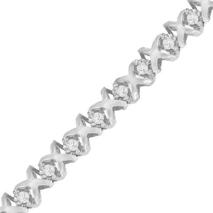 10k White Gold 1.0 Cttw Round Brilliant Diamond Miracle Set X-link 7’’ Tennis Bracelet with Box Clasp (h-i Color