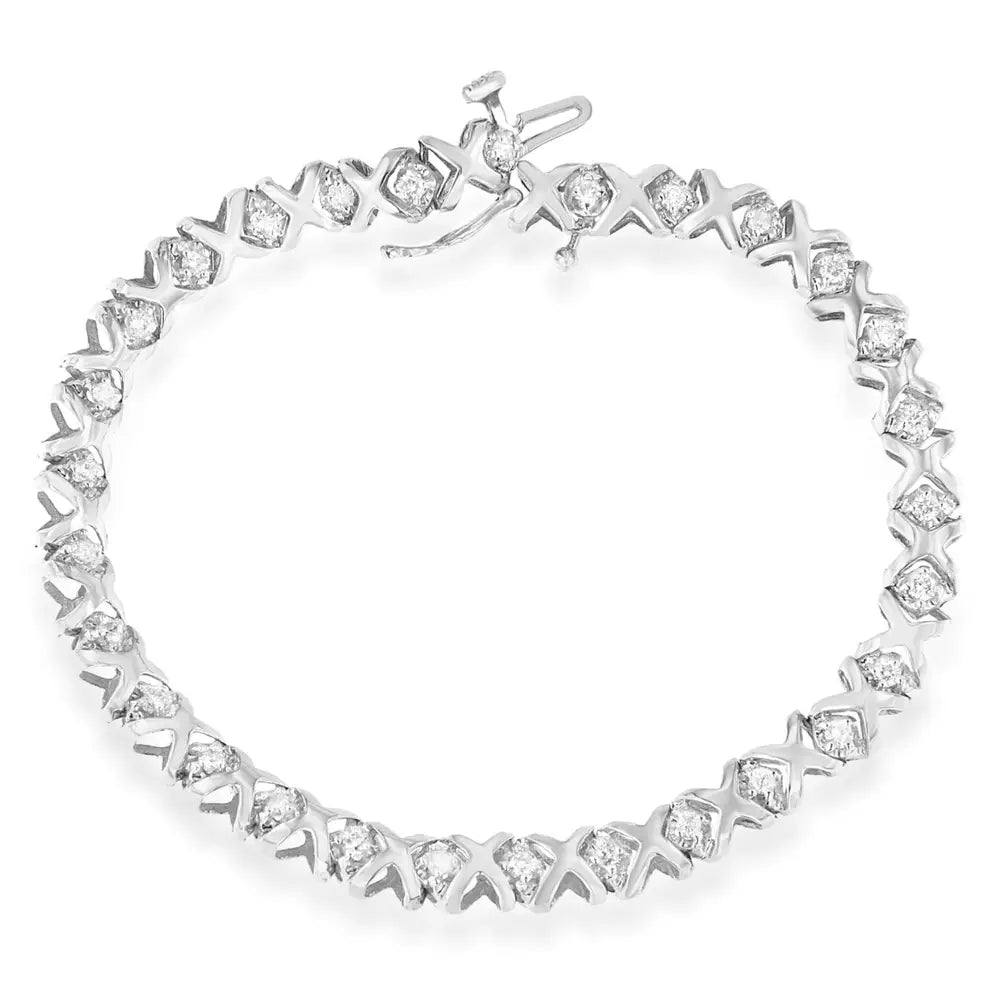 10k White Gold 1.0 Cttw Round Brilliant Diamond Miracle Set X-link 7’’ Tennis Bracelet with Box Clasp (h-i Color