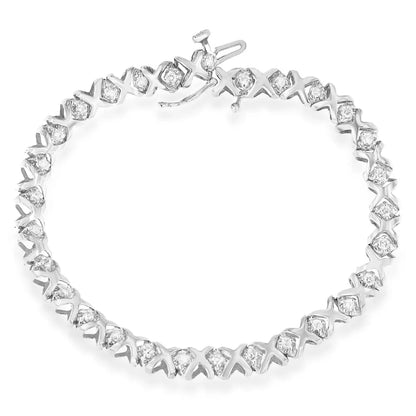 10k White Gold 1.0 Cttw Round Brilliant Diamond Miracle Set X-link 7’’ Tennis Bracelet with Box Clasp (h-i Color