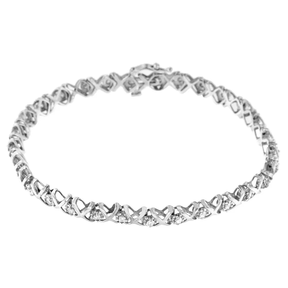 10k White Gold 1.0 Cttw Round Brilliant Diamond Miracle Set X-link 7’’ Tennis Bracelet with Box Clasp (h-i Color