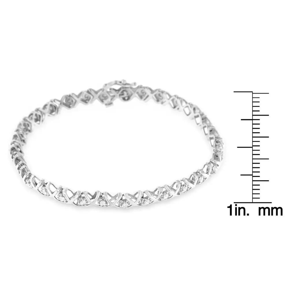 10k White Gold 1.0 Cttw Round Brilliant Diamond Miracle Set X-link 7’’ Tennis Bracelet with Box Clasp (h-i Color