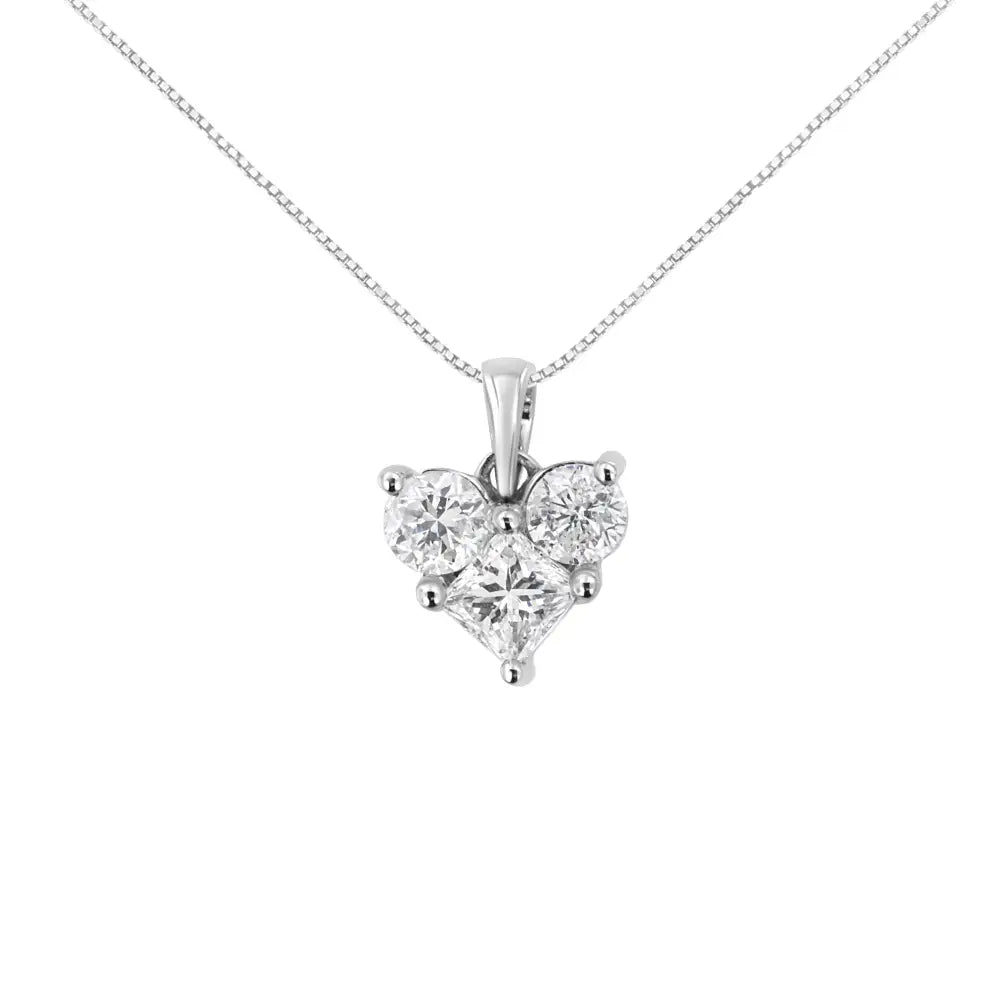 10k White Gold 1.0 Cttw Round-cut and Princess-cut Diamond Heart Shaped 18’’ Pendant Necklace (h-i Color Si2-i1