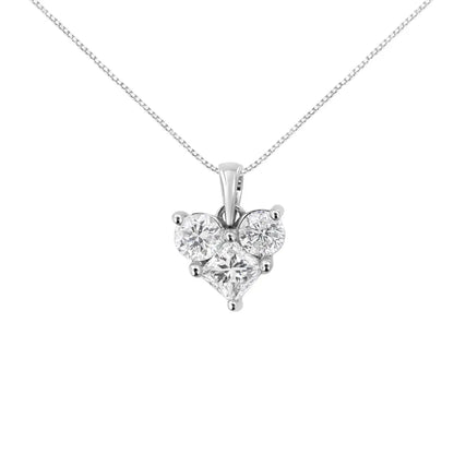 10k White Gold 1.0 Cttw Round-cut and Princess-cut Diamond Heart Shaped 18’’ Pendant Necklace (h-i Color Si2-i1