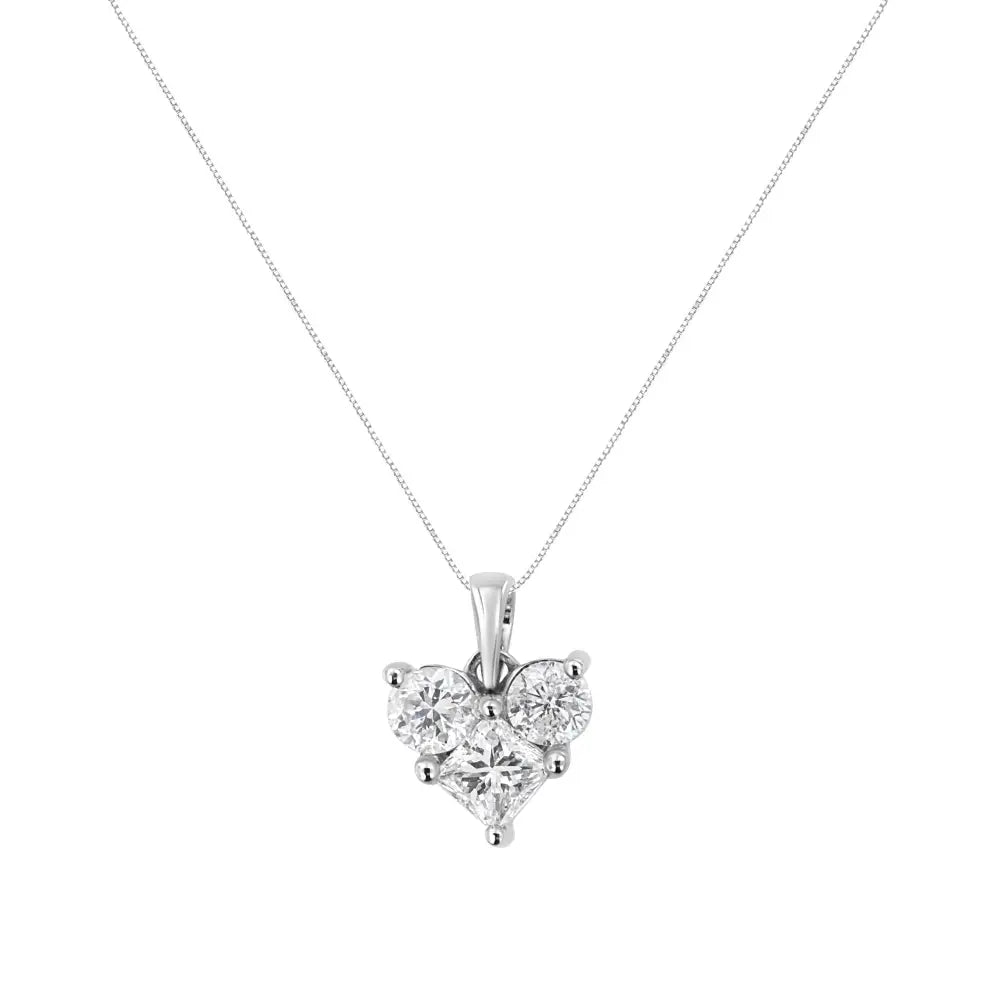 10k White Gold 1.0 Cttw Round-cut and Princess-cut Diamond Heart Shaped 18’’ Pendant Necklace (h-i Color Si2-i1