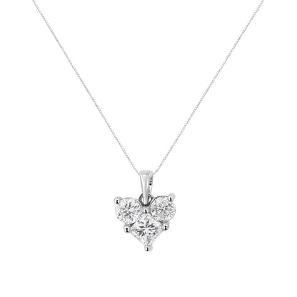 10k White Gold 1.0 Cttw Round-cut and Princess-cut Diamond Heart Shaped 18’’ Pendant Necklace (h-i Color Si2-i1