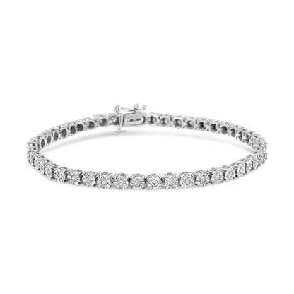 10k White Gold 1.0 Cttw Round-cut Diamond Miracle Plate Tennis 7’’ Bracelet (i-j Color Si2-i1 Clarity) - 7 - Fine