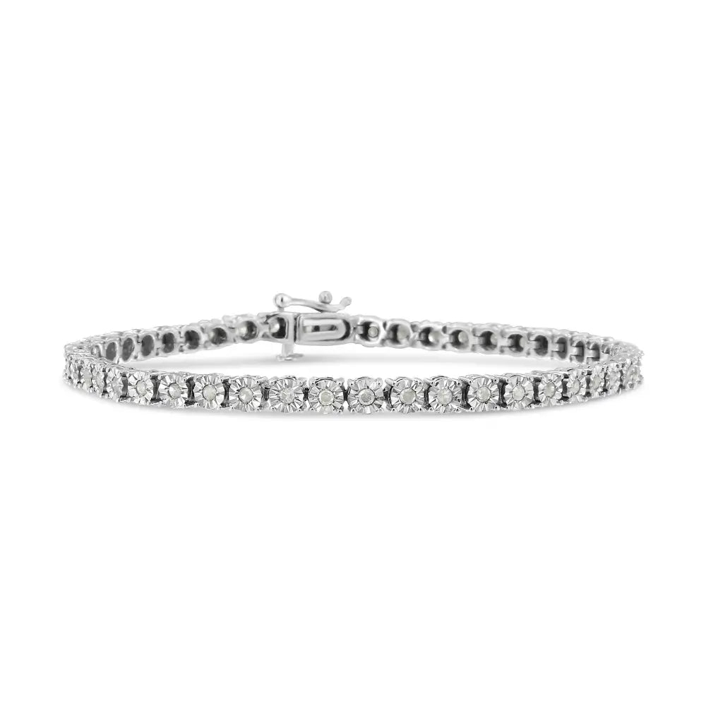 10k White Gold 1.0 Cttw Round-cut Diamond Miracle Plate Tennis 7’’ Bracelet (i-j Color Si2-i1 Clarity) - 7 - Fine