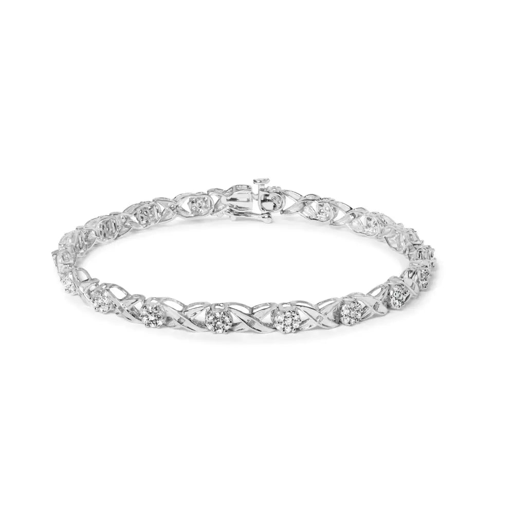 10k White Gold 1.00 Cttw Diamond Floral Cluster and X-link 7.25’’ Bracelet (i-j Color I1-i2 Clarity) - Fine Jewelry