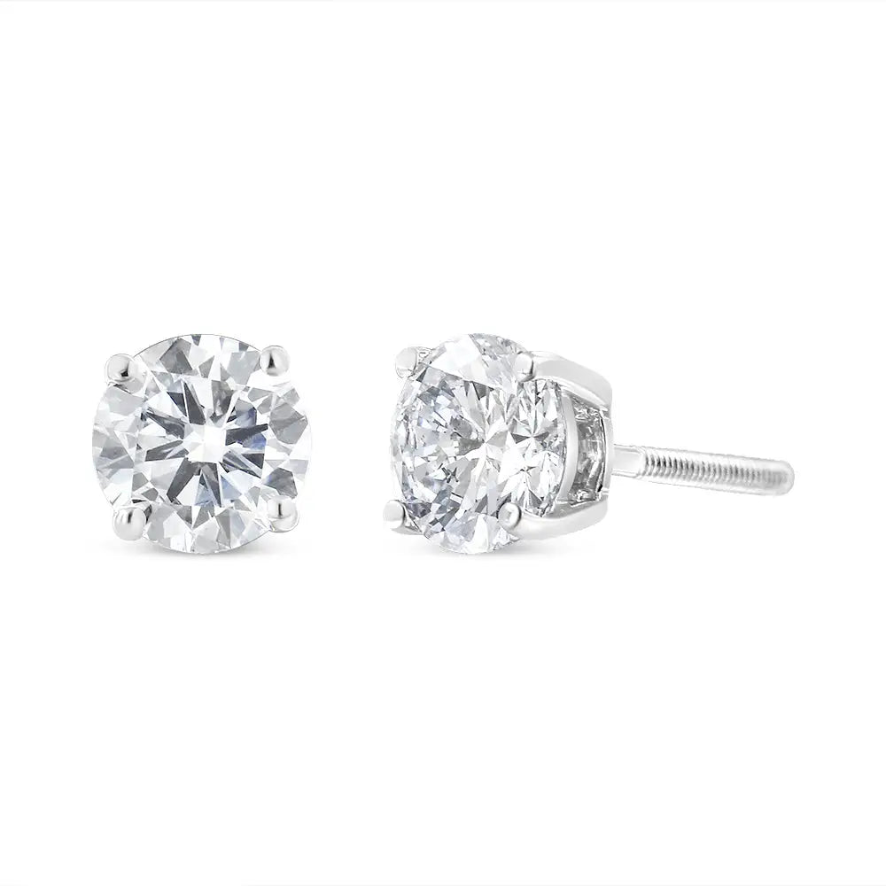 10k White Gold 1.00 Cttw Round Brilliant-cut Near Colorless Diamond Classic 4-prong Stud Earrings with Screw Backs (j-k