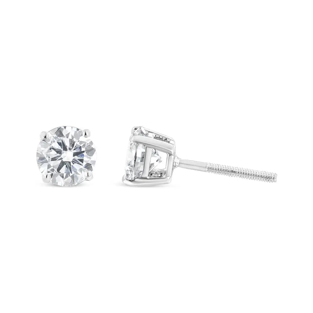 10k White Gold 1.00 Cttw Round Brilliant-cut Near Colorless Diamond Classic 4-prong Stud Earrings with Screw Backs (h-i