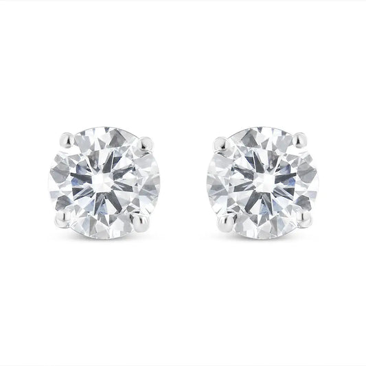 10k White Gold 1.00 Cttw Round Brilliant-cut Near Colorless Diamond Classic 4-prong Stud Earrings with Screw Backs (i-j