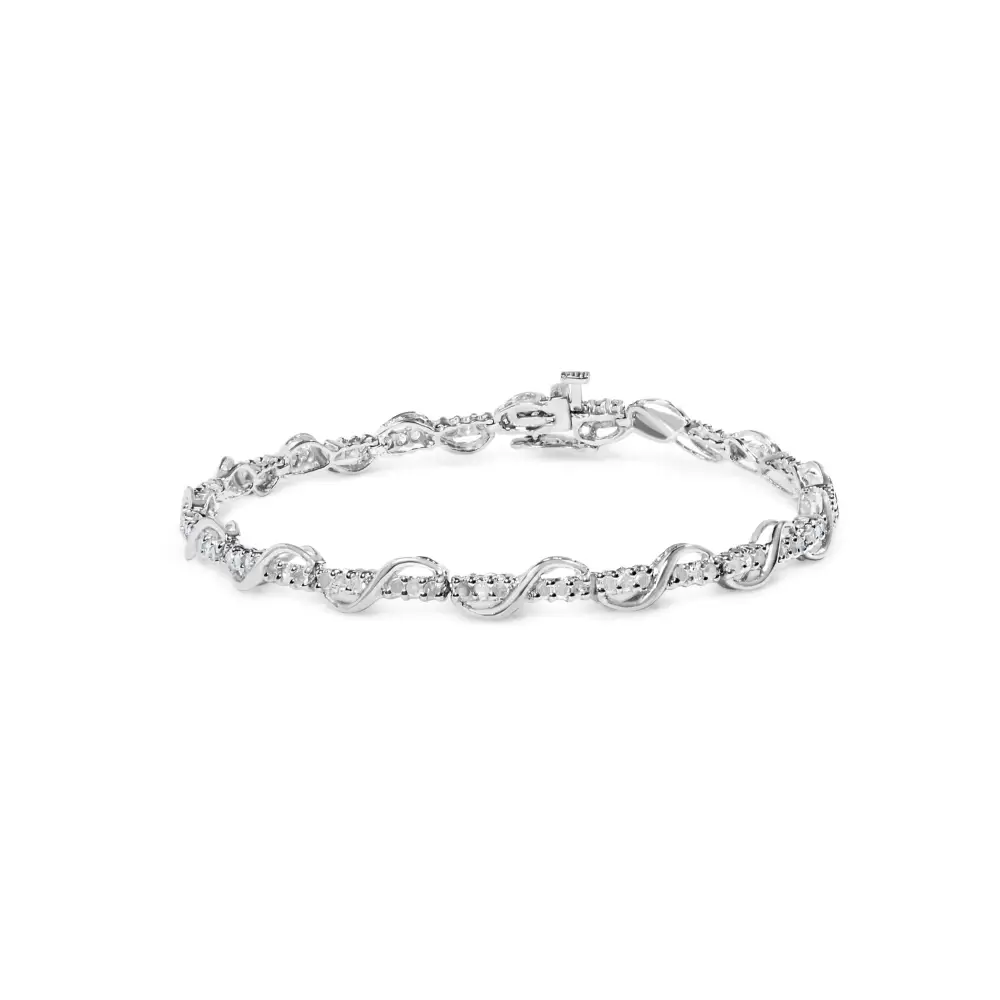 10k White Gold 1.00 Cttw Round-cut Diamond Tennis Bracelet with Swirl Link (h-i Color I3 Clarity) - 7’’ Inches