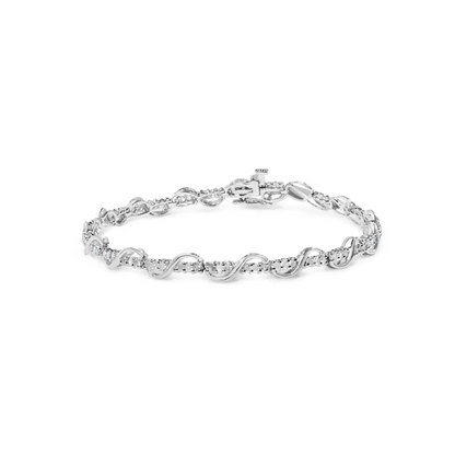 10k White Gold 1.00 Cttw Round-cut Diamond Tennis Bracelet with Swirl Link (h-i Color I3 Clarity) - 7’’ Inches