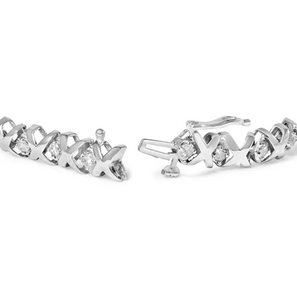 10k White Gold 1 1/2 Cttw Diamond Alternating and X-link 7.5’’ Tennis Bracelet (h-i Color I2-i3 Clarity) - Fine