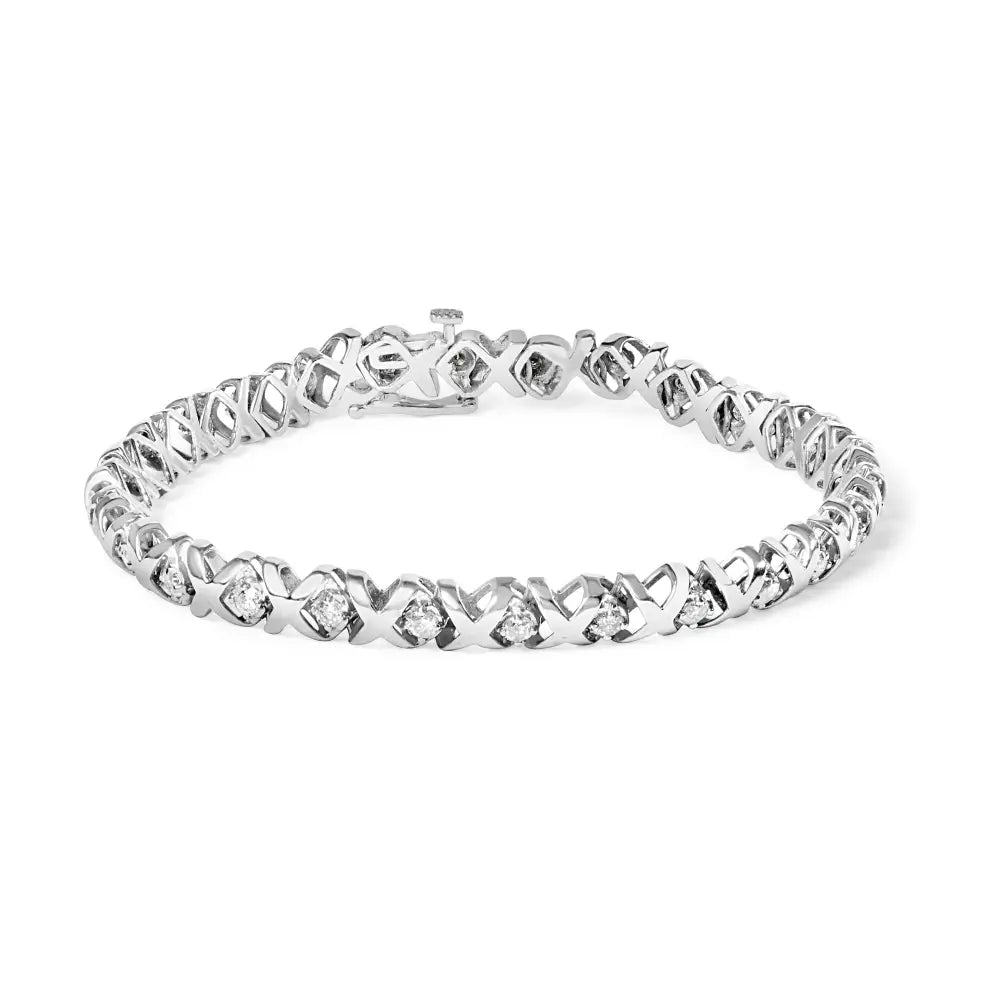 10k White Gold 1 1/2 Cttw Diamond Alternating and X-link 7.5’’ Tennis Bracelet (h-i Color I2-i3 Clarity) - Fine