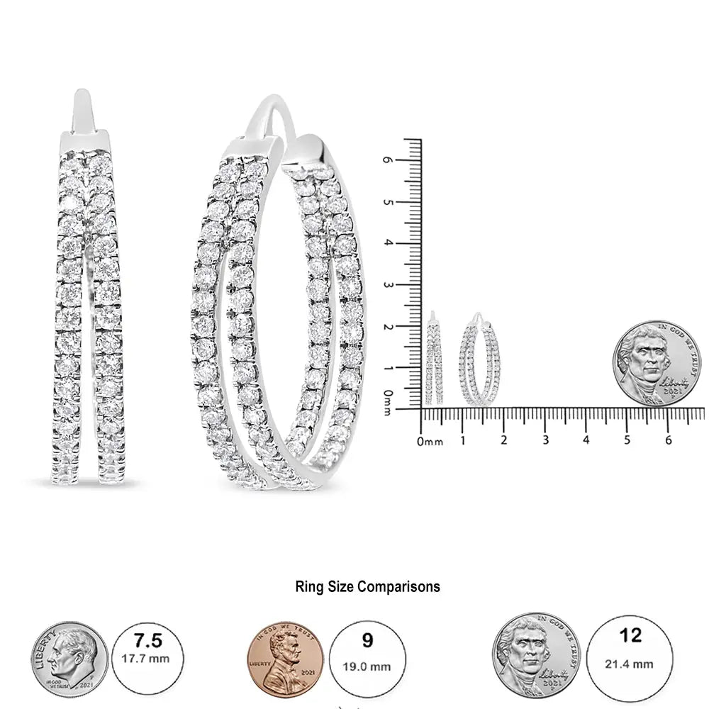 10k White Gold 1 1/2 Cttw Lab Grown Diamond Inside out Double Row Split Criss Cross 3/4’’ Inch Hoop Earrings (g-h