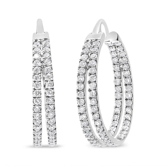 10k White Gold 1 1/2 Cttw Lab Grown Diamond Inside out Double Row Split Criss Cross 3/4’’ Inch Hoop Earrings (g-h