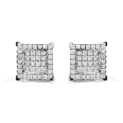 10k White Gold 1 1/4 Cttw Princess Diamond Composite Double Square and Halo Stud Earrings (i-j Color I1-i2 Clarity)