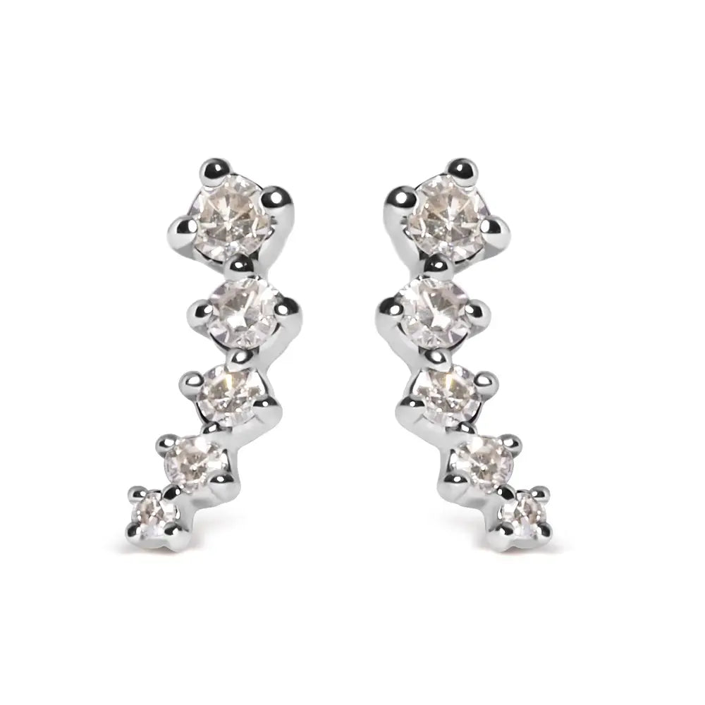 10k White Gold 1/10 Cttw Diamond Journey Style Climber Stud Earrings (h-i Color I1-i2 Clarity) - Fine Jewelry us Direct