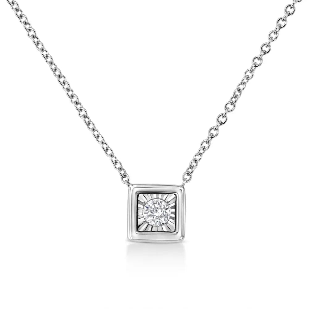 10k White Gold 1/10 Cttw Miracle Set Round-cut Diamond 18’’ Pendant Necklace - Choice of Shape - Fine Jewelry us Direct