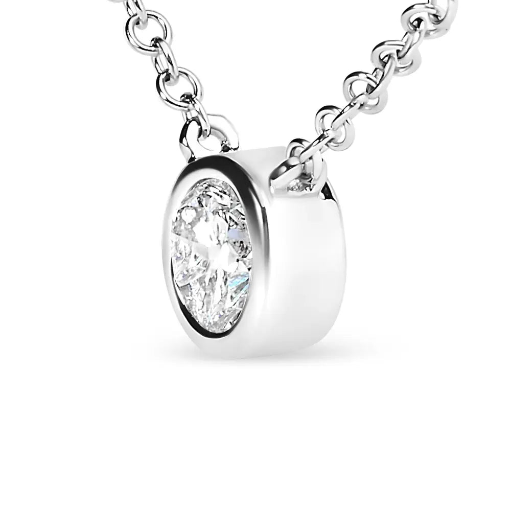 10k White Gold 1/2 Carat Round Brilliant-cut Diamond Modern Bezel-set Solitaire 16’’-18’’ Pendant Necklace (h-i