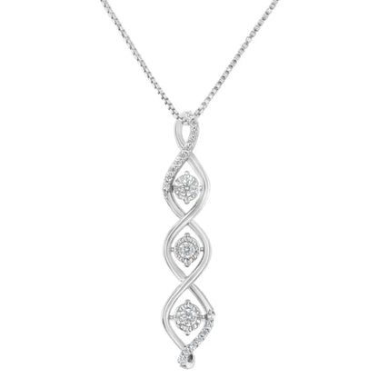 10k White Gold 1/2 Cttw 3 Stone Diamond Drop Twisted Pendant Necklace (i-j I2-i3) - Fine Jewelry us Direct