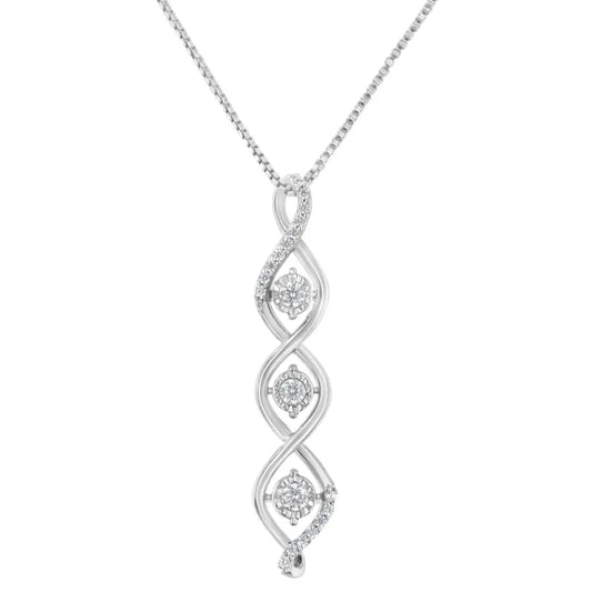 10k White Gold 1/2 Cttw 3 Stone Diamond Drop Twisted Pendant Necklace (i-j I2-i3) - Fine Jewelry us Direct